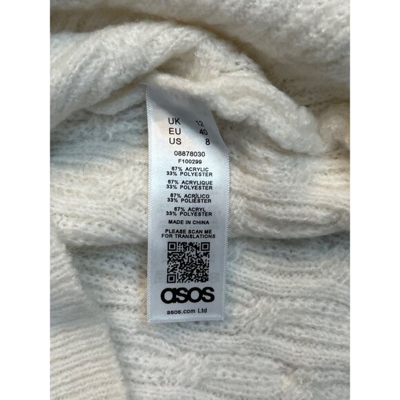 ASOS DESIGN cable mini sweater dress with v neck Size 8 Cream Cinnamon Girl Cozy - Picture 6 of 7